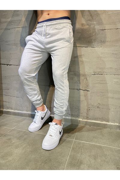 Relax family xf Ανδρικό Slimfit Φούτερ Καλοκαιρινό Υφασμάτινο Γκρι με Πλαϊνές Ρίγες