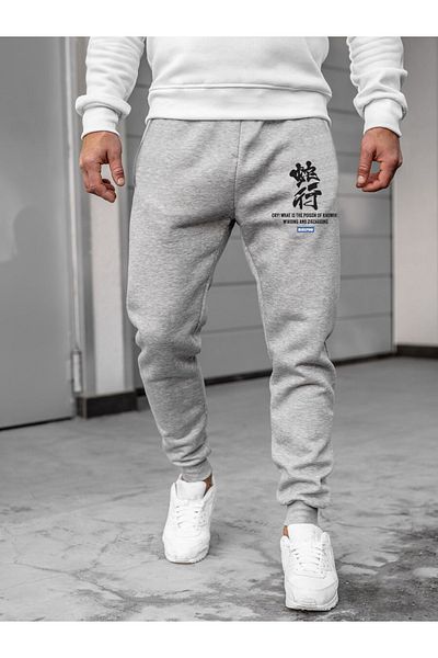 Relax family xf Γκρι Slim Fit Jogger Ανδρικό Φούτερ - Χειμερινό, εμπριμέ, Skinny Leg