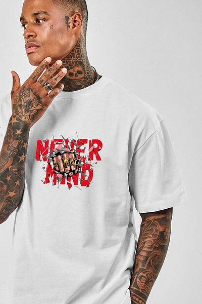 Relax family xf Λευκό ανδρικό μπλουζάκι Oversize - Never Mind Front Print