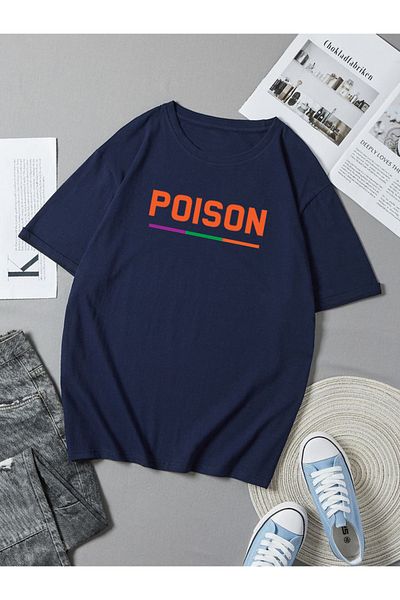 Relax family xf Βαμβακερό μπλουζάκι Poison Printed Navy Blue Oversize