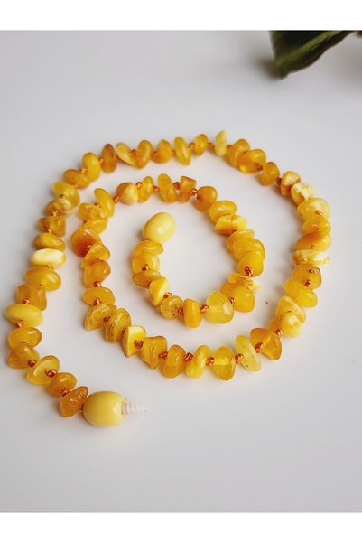 Kehribar Sarayı Drop Amber Milk Color Adult Necklace 60 Cm Certified Knotted ...