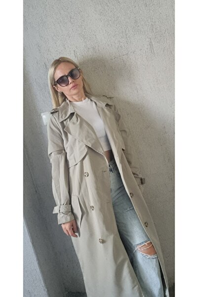 Garamak Dökümlü Uzun Trençkot