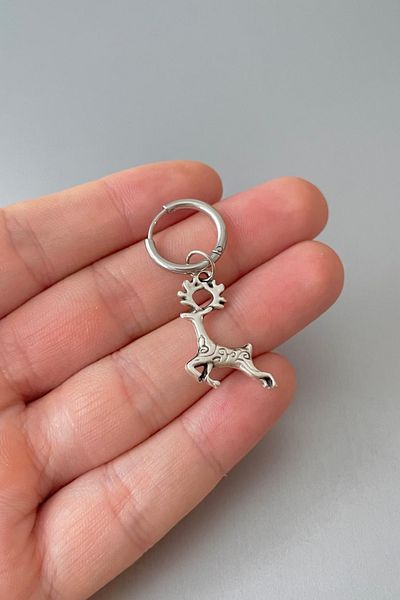 Jaida Moda Unisex Silver New Year Christmas Reindeer Dangle Steel Earrings