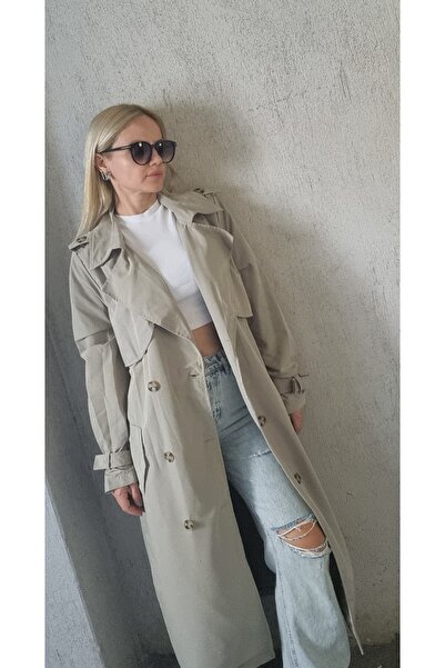 Garamak Dökümlü Uzun Trençkot