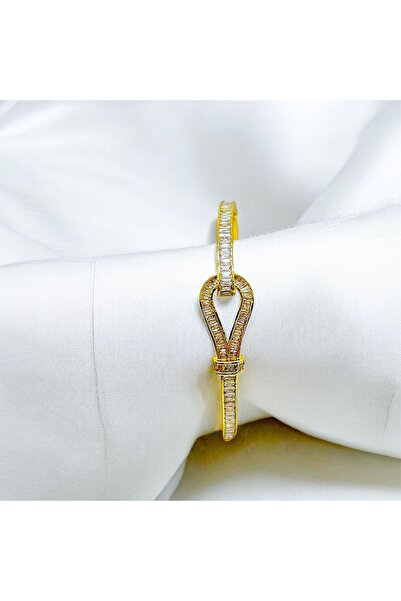 MELLS TAKI VİP PIRLANTA KESİM ZİRKON TAŞ DETAYLI GOLD KELEPÇE 316L PASLANMAZ ...