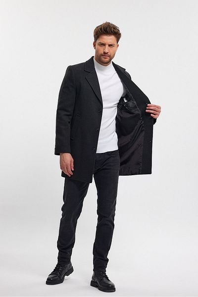 TREND KOMBİN Ανδρικό παλτό με γιακά ανθρακί τζάκετ Standard Fit Stash