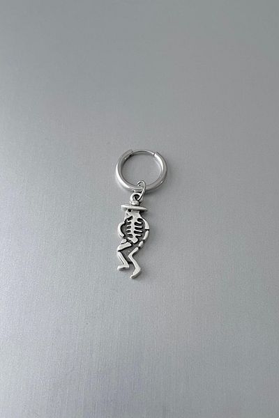 Jaida Moda Unisex Silver Skeleton Man Figure Dangle Steel Hoop Earrings