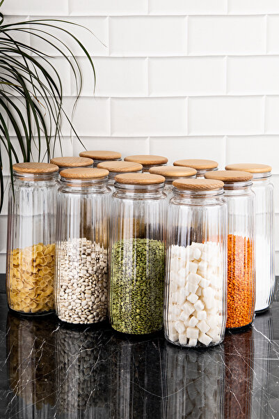 DNS HOME 12-Piece Glass Jar Pulses Set Large Size Food Pulses Set with Vacuum Lid Sticker Gift 1500 ml