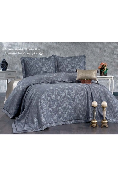 Güzide Çift Kişilik Modern Yatak Örtüsü Ahenk Duman Mavisi