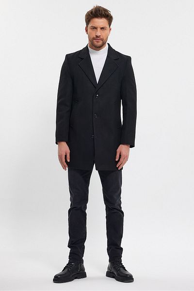 TREND KOMBİN Ανδρικό παλτό με γιακά μαύρο τζάκετ Standard Fit Stash
