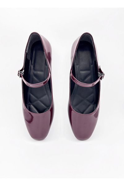 MAGGIO Women's Burgundy Patent Leather Mary Jane Ballerina Comfortable Sole - Narrow Fit, Buy One Size up