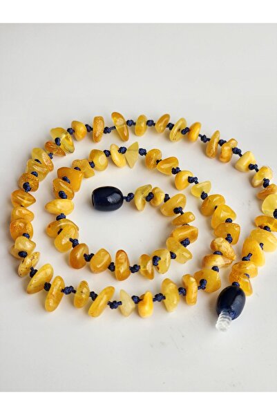 Kehribar Sarayı Kehribar Çocuk Başarı Kolyesi Mavi Ip 40 Cm