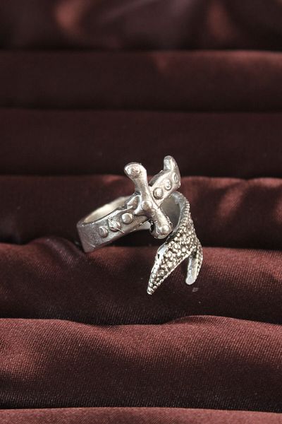 SeyCey.co Silver Color Sword Figured Adjustable Men's Ring