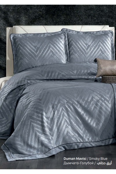 Güzide Çift Kişilik Modern Yatak Örtüsü Deren Duman Mavisi