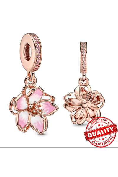 POSEİDONS JEWELLERY Pembe Gümüş Kiraz Çiçeği Sallantılı Gümüş Charm