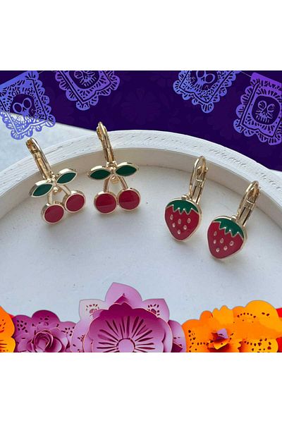 Eva Rose 2 Pairs Children's Earrings Earrings for Kids Cherry Earrings Strawberry Earrings Girls' Earrings