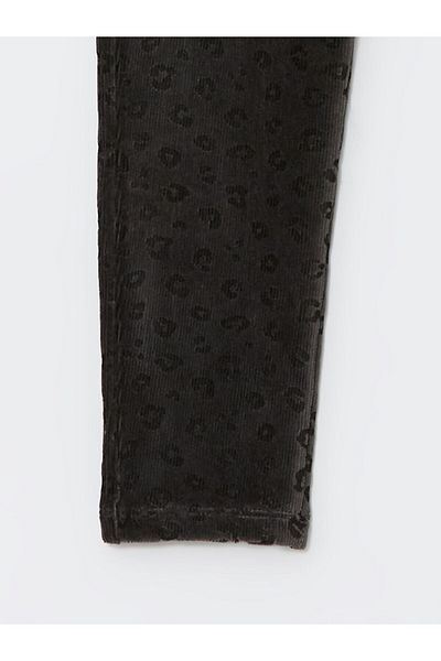LC Waikiki Lcw Kids Black Printed 2 Elastic Waist Velvet Girls' Leggings
