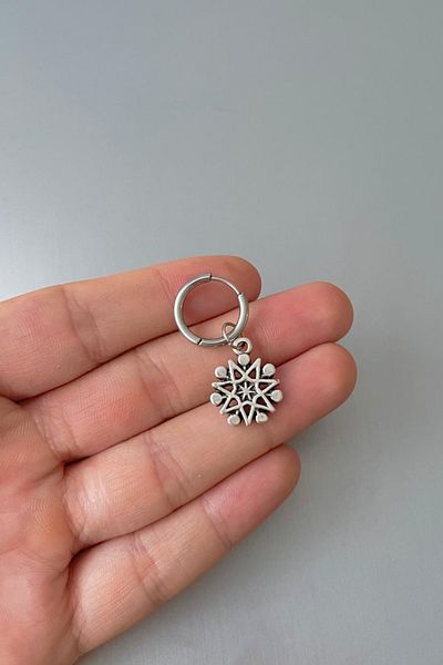 Jaida Moda Unisex Silver Christmas Snowflake Design Steel Hoop Earrings