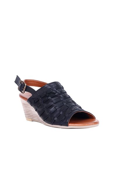 Bueno Shoes Sandale cu toc cu pană pentru femei din piele - Negru Khv-bej 01wq7907