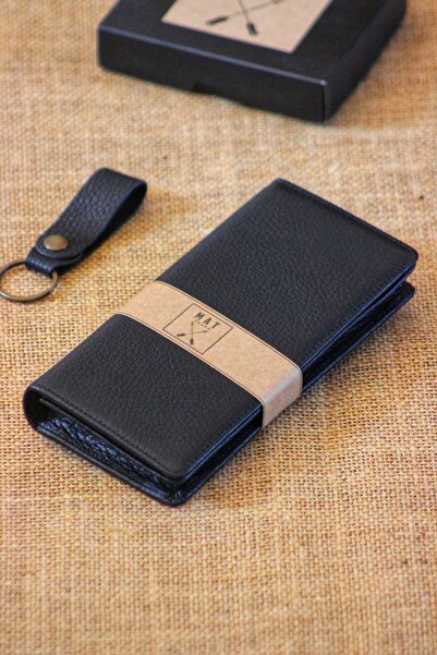 MAT CRAFT Μακρύ πορτοφόλι από γνήσιο δέρμα Unisex με θήκη τηλεφώνου - με λουράκι χειρός και μπρελόκ ως δώρο