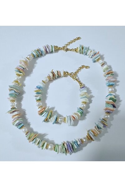 Denis Bujiteri Deniz Kabuğu Ve Gerçek Su Incilerinden 40cm Uzatma Kolye Ve 15...