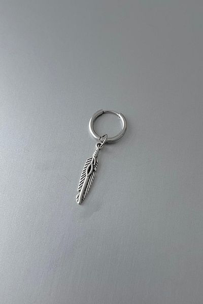 Jaida Moda Unisex Silver Dangle Feather Figure Steel Hoop Earrings