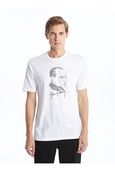 LC Waikiki Ανδρικό μπλουζάκι Lcwk Crew με κοντό μανίκι Ataturk με στάμπα από χτενισμένο βαμβάκι