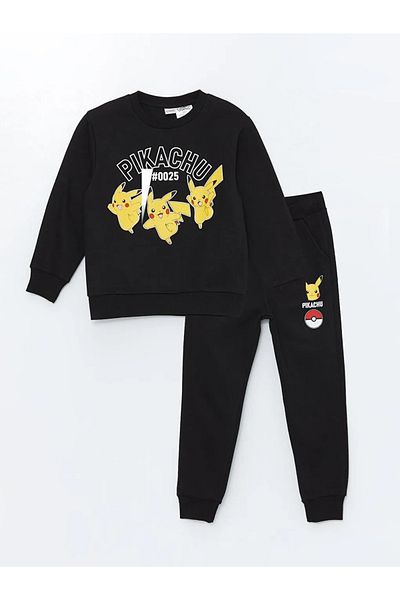 LC Waikiki LCW Kids Νέο Μαύρο Σετ Παιδική Φόρμα Παιδικής Φόρμας με στάμπα Pikachu