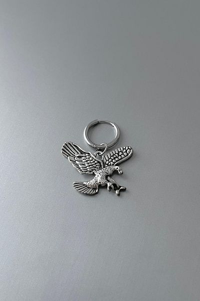 Jaida Moda Unisex Silver Eagle Figured Steel Hoop Earrings