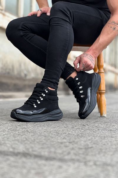 K&A Charcoal Patent Leather High Sole Half Ankle Boots