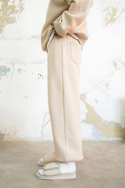 HAFKAGİYİM Pantaloni de trening oversize, crem, confortabili, cu picior elastic