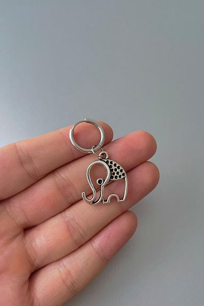 Jaida Moda Unisex Silver Elephant Design Steel Hoop Earrings