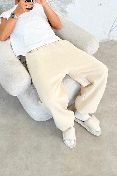 HAFKAGİYİM Pantaloni de trening oversize, crem, confortabili, cu picior elastic