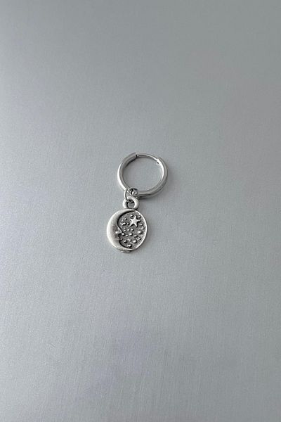 Jaida Moda Unisex Silver Moon Star Figured Steel Hoop Earrings