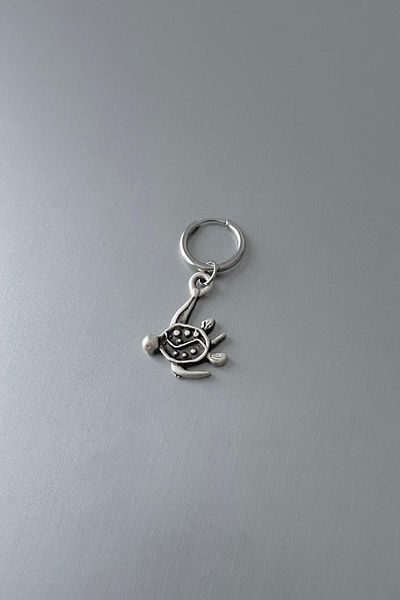 Jaida Moda Unisex Silver Turtle Figured Steel Hoop Earrings