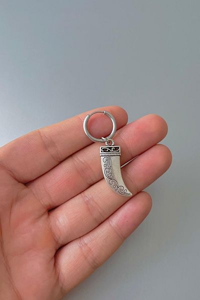 Jaida Moda Unisex Silver Elephant Tooth Concept Dangle Steel Hoop Earrings