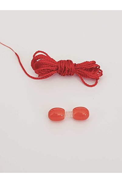 Kehribar Sarayı Kırmızı Renk Vidalı Kehribar Klipsi ve Kırmızı İp