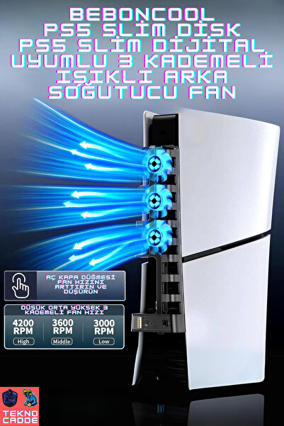 beboncool Ps5 Slim Disk-Ps5 Slim Dijital Uyumlu 3 Kademeli Işıklı Arka Soğutu...