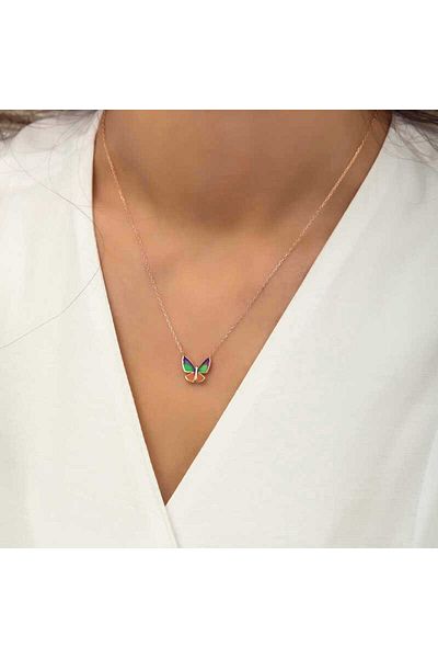 ECOME 925 Sterling Silver Minimal Butterfly Silver Necklace