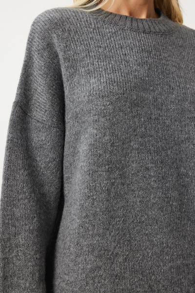 Lovelyİstanbul Yumuşak Dokulu Oversize Triko Kazak ANTRASİT LPF0063