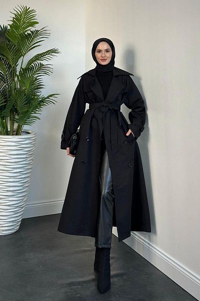 mervenakyuz Black Thylanee Portrait Trench Coat - Lined