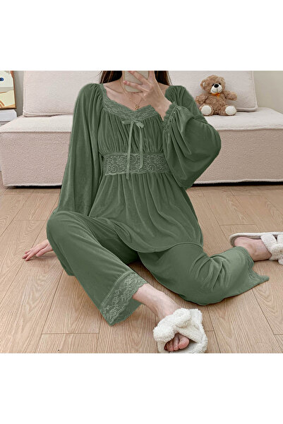 moda4b Kadın Kadife Pijama Takimi 90 , Yeşil