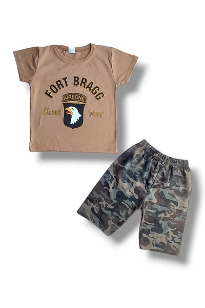 DUDO GİYİM طقم قهوة حليب مطبوع من Fort Bragg من الأسفل إلى الأعلى