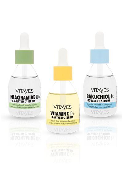 VITAYES Retinol Alternative Natural Bakuchiol 1% Niacinamide 10% Vitamin C 10% Skin Serum and Care Set