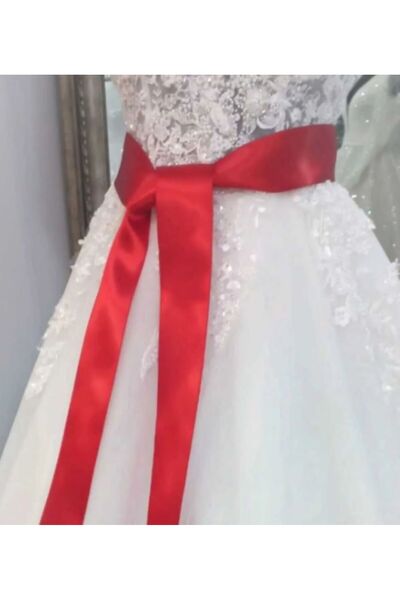 serap çiçekçilik Gelin Kuşağı Sade Kırmızı 6 cm. 2 Metre Kırmızı Saten Kurdele