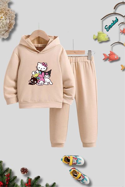 Evomind Unisex My Melody Kuromi Hello Kity Σετ παιδική αθλητική φόρμα με κουκούλα