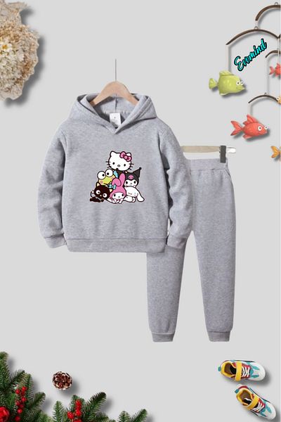 Evomind Unisex My Melody Kuromi Hello Kity Σετ παιδική αθλητική φόρμα με κουκούλα