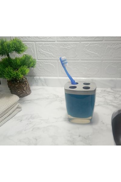 Bosphorus TOOTHBRUSH GRAY BLUE POLYRESIN 8X4X11CM BATHROOM SET
