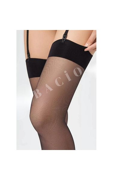 Bacio Fancy Black Plain Garter Stockings