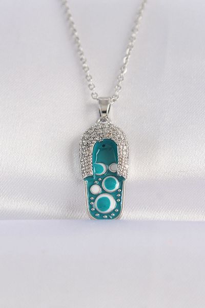 Skygo 316L Steel Chain Zircon Stone Silver Color Evil Eye Slipper Design Necklace - Tj-Bko8665
